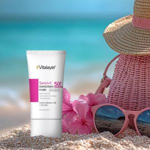 Alternative view of فلوئید ضد آفتاب بی‌رنگ ویتالیر، spf 50، مدل 0128، مناسب پوست های حساس با حجم 50 میلی‌لیتر، ضد حساسیت، محافظت‌کننده در برابر اشعه‌های UVA و UVB، دارای فرمولاسیون دی اکسید تیتانیوم و اکسید روی، با ماندگاری 2 ساعته