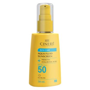 فلوئید ضد آفتاب بی‌رنگ سینره، 50 SPF، مدل PREBIOTIC، مناسب پوست‌های چرب با حجم 50 میلی‌لیتر، فاقد پارابن، محافظت‌کننده در برابر اشعه‌های UVA و PA ،UVB++++، دارای فرمولاسیون فاقد چربی و هیالورونیک اسید، با ماندگاری 2 ساعته