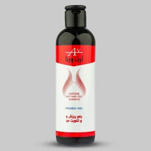 شامپو ضد ریزش و تقویتکننده مو آرت وینا مناسب انواع مو، حجم 250 میلیلیتر مدل کافئین پلاس، حاوی ویتامینهای B5 و E، بدون پارابن، محکمکننده، مرطوبکننده، آبرسان، با عصارههای آلوئهورا، مورد